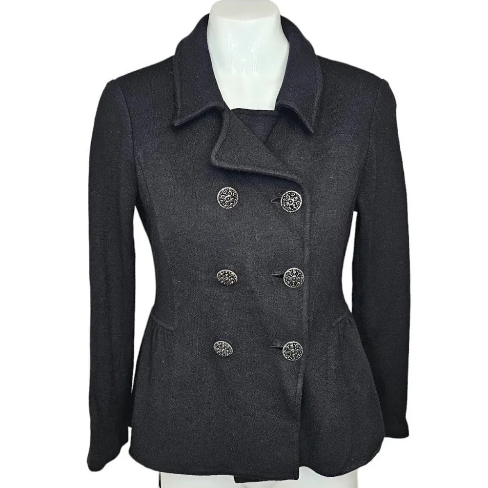 St. John Womens Wool Blend Peplum Double Breasted Jacket Black  Size 4